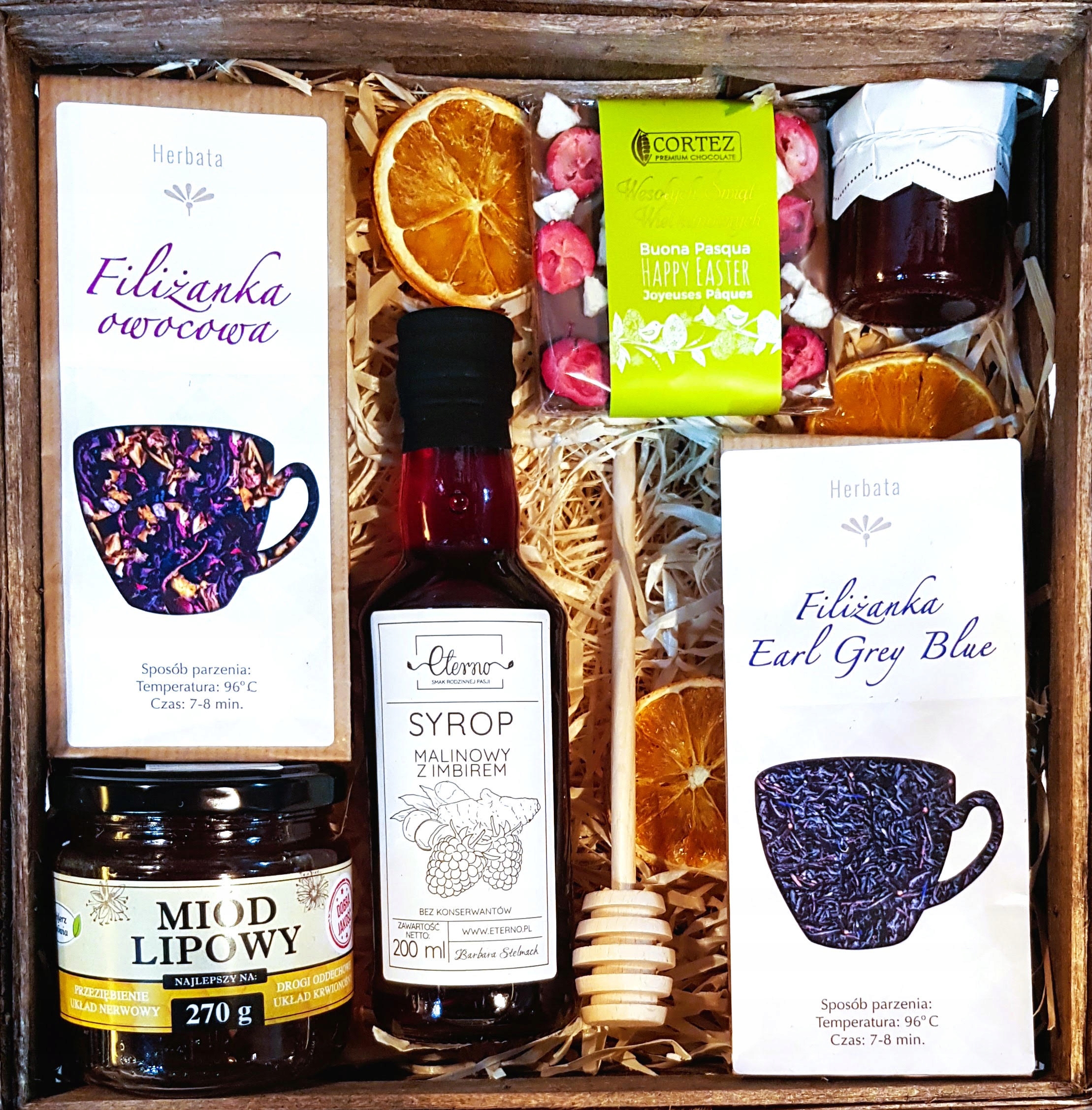 Levně Dárkový Koš Dárek Čajový Med Čokoláda Narozeniny Na Velikonoce