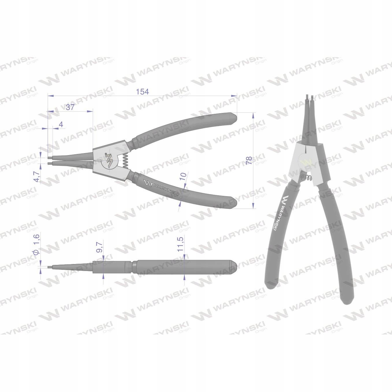 Szczypce do pierścieni 150 mm zew. proste WARYŃSKI Marka Waryński