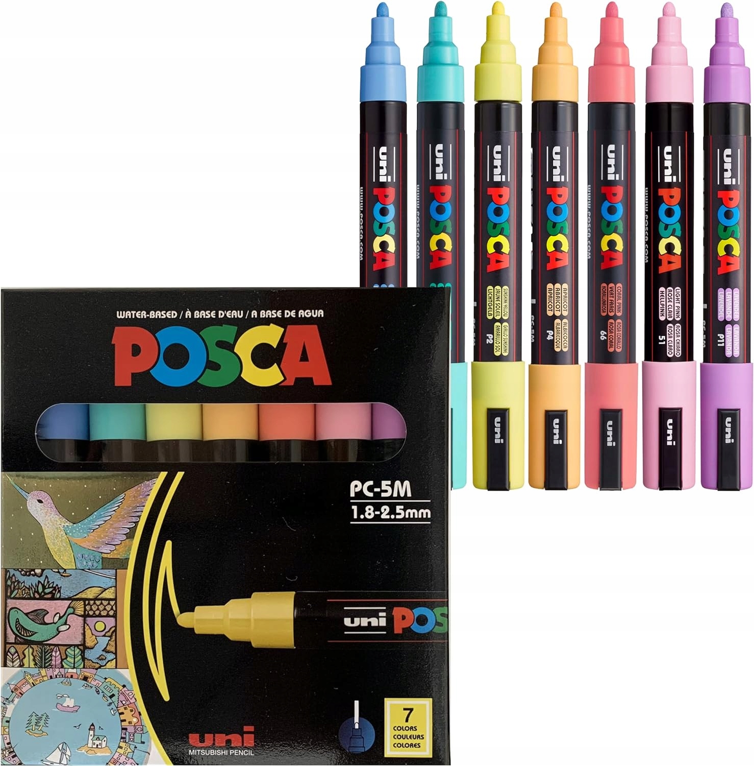 Sada popisovačů Posca 7 ks Pastelové barvy PC-5M z Japonska