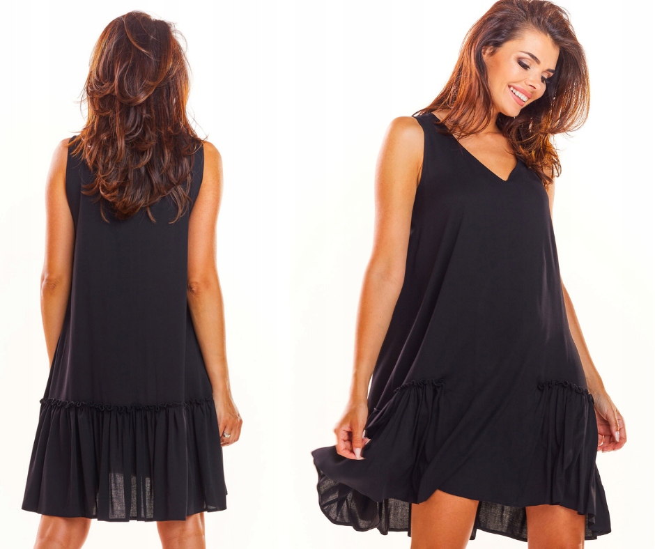 Trapézová šaty s letním volánem a ramínky S/m