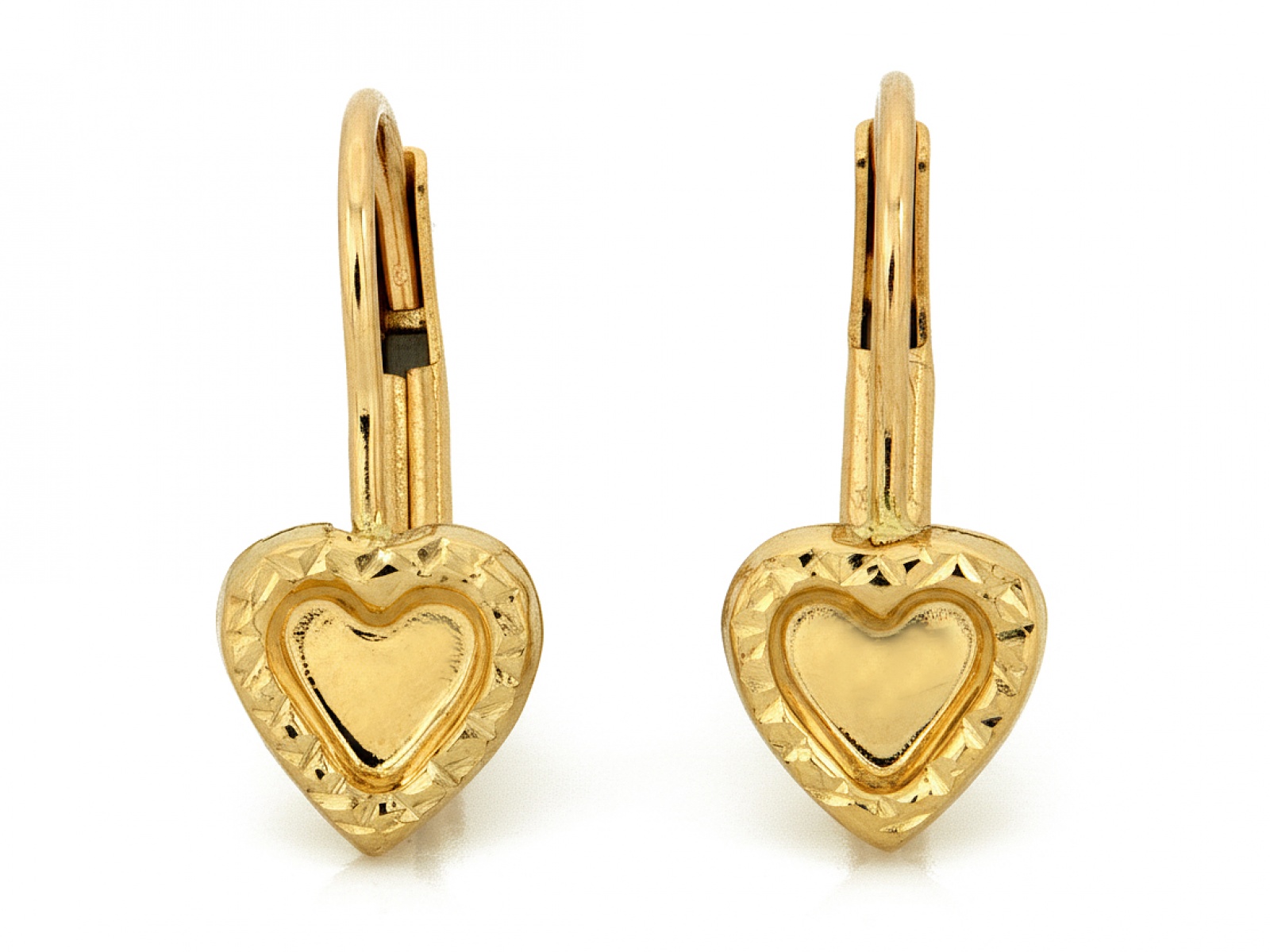 Ženské Náušnice Zlaté 585 anglické s lesklým srdcem pro ni