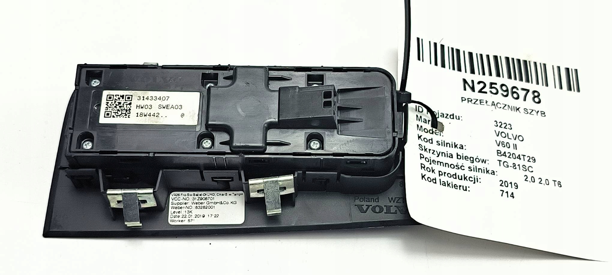 vezérlö panel SZYB 31433407 VOLVO V60 II