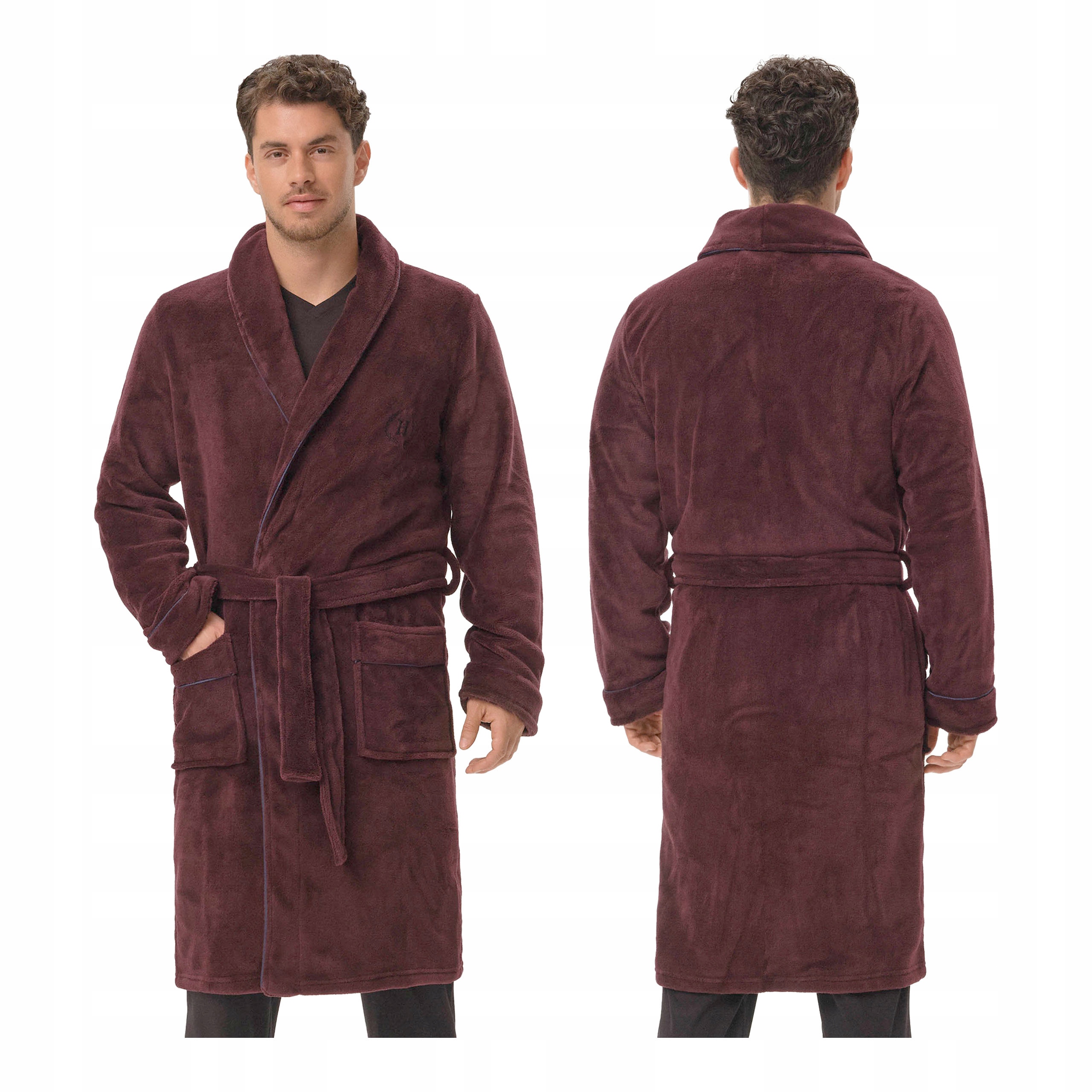 Pánský župan Henderson teplý dlouhý vínový s límcem, velikost M