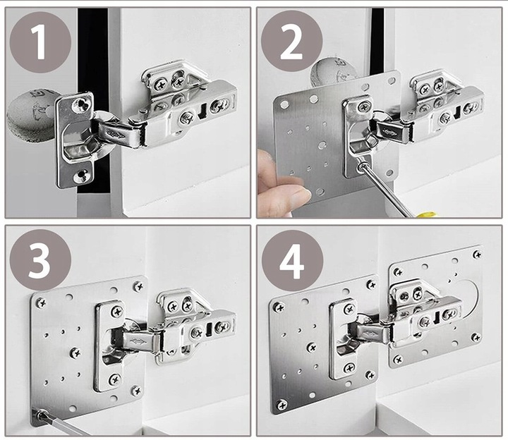 Płytka do Naprawy Wyrwanych Zawiasów Meblowych Blaszka naprawcza 4 sztuki Liczba sztuk 1 szt.