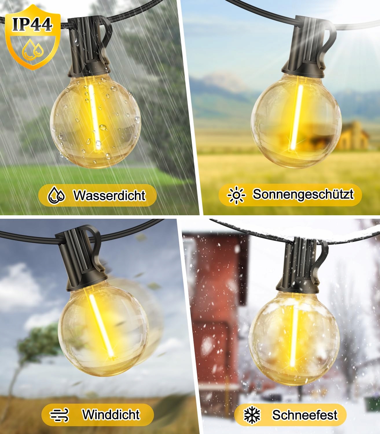 SOLAR LAMPKI LED ZEWNĘTRZNE 15M 50FT G40 WODOODPORNE NA BALKON I TARAS — miniatura 5