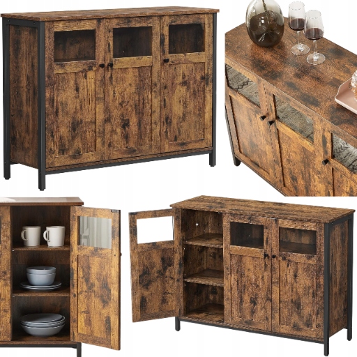Komoda Kuchynská skrinka Industriálny príborník Rustikálne sklenené dvere Loft