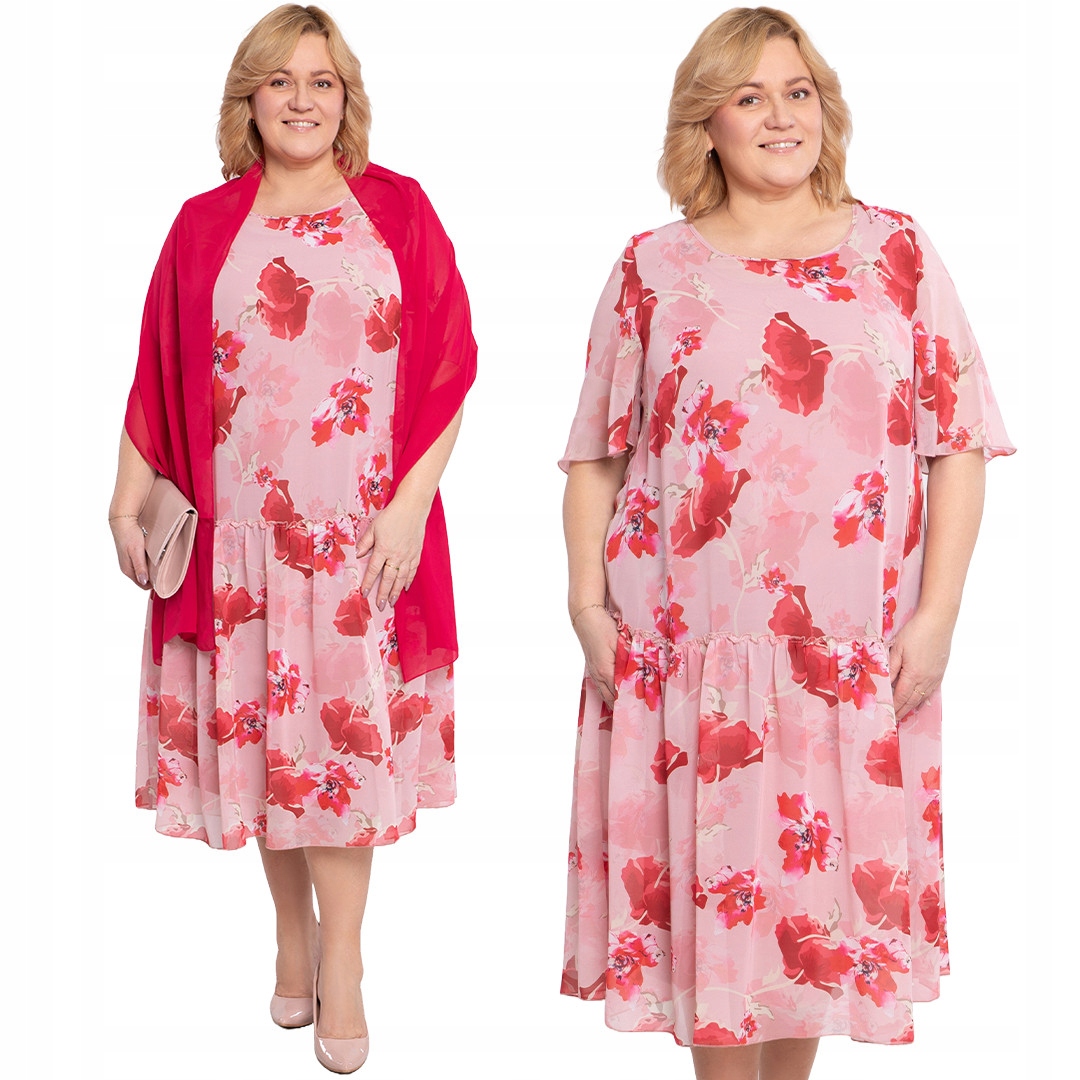 Růžová šaty s červenými květy 48