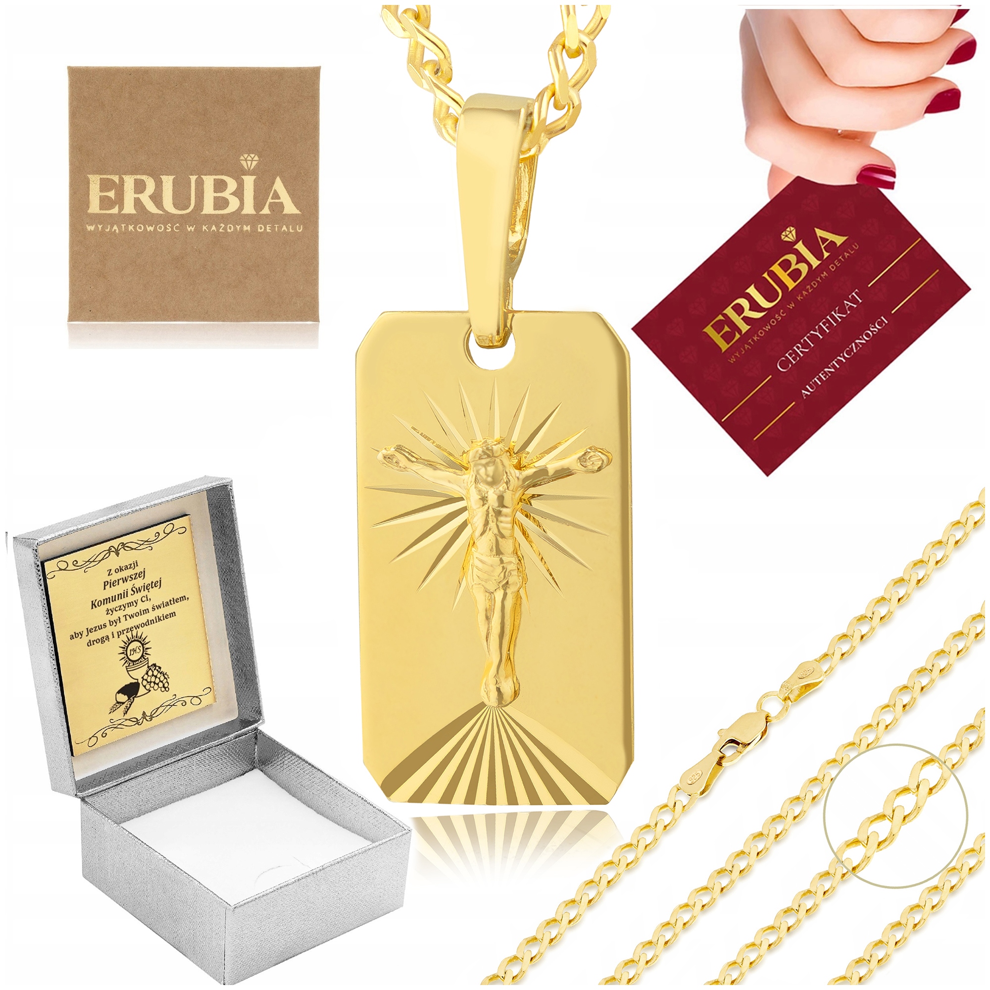 Zlatý Řetízek K Prvnímu Svatému Přijímání 925 Přívěsek Medailon Ježíš Pro Chlapce Gravírování