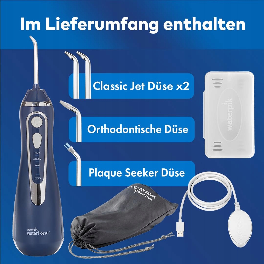 WATERPIK Bezprzewodowy Irygator Do Zębów 4 Końcówki 3 Ustawienia Niebieski — miniatura 8