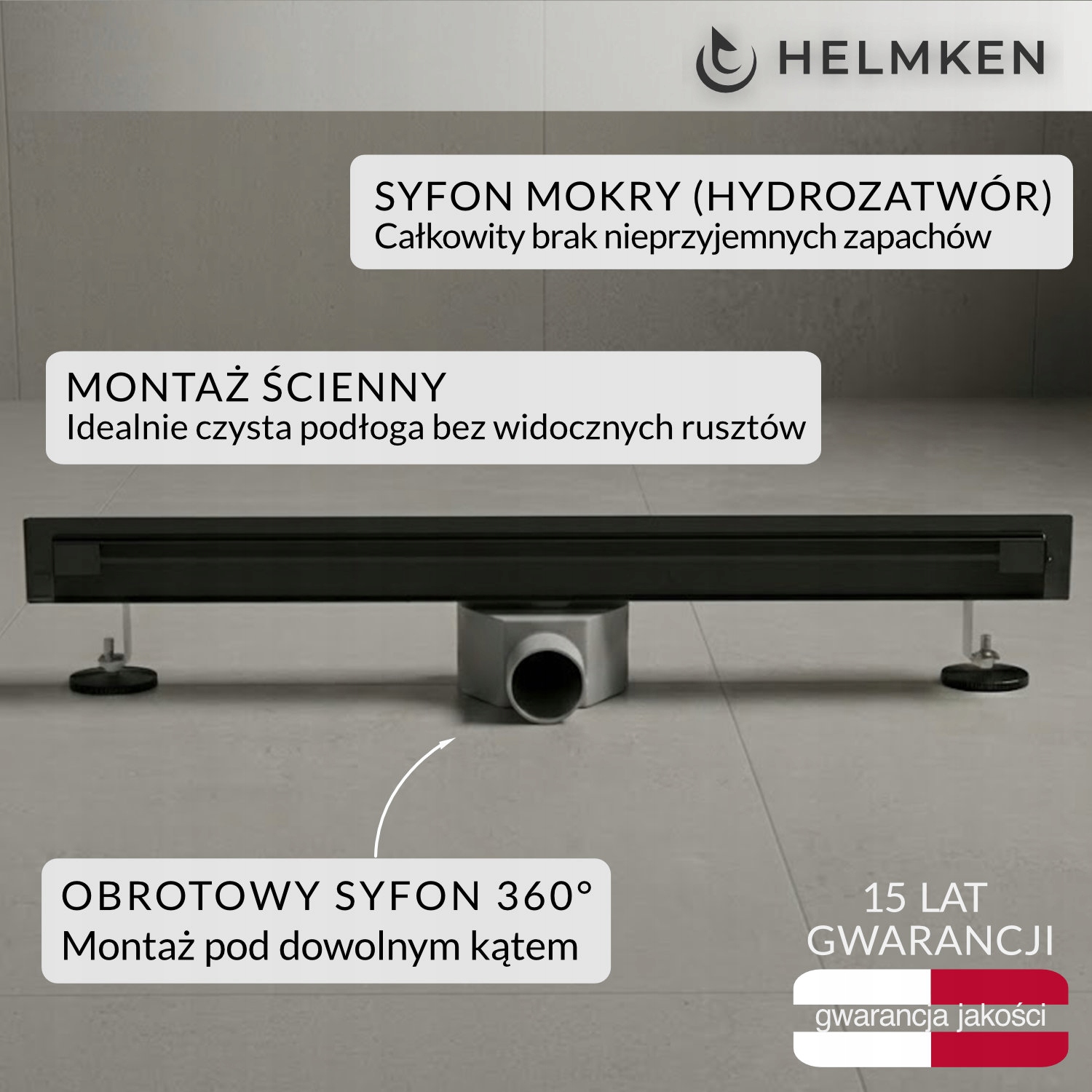 Nástenný lineárny odtok Helmken 37501702, 700x41 mm, čierny mat