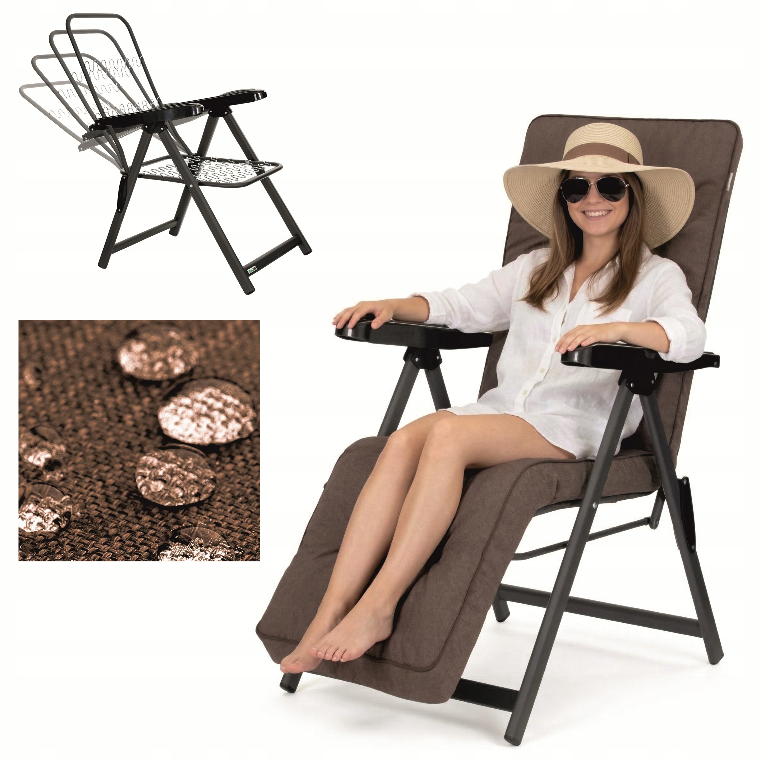 Záhradné ležadlo s vankúšom Skladacie záhradné kreslo s vankúšom a podnožkou