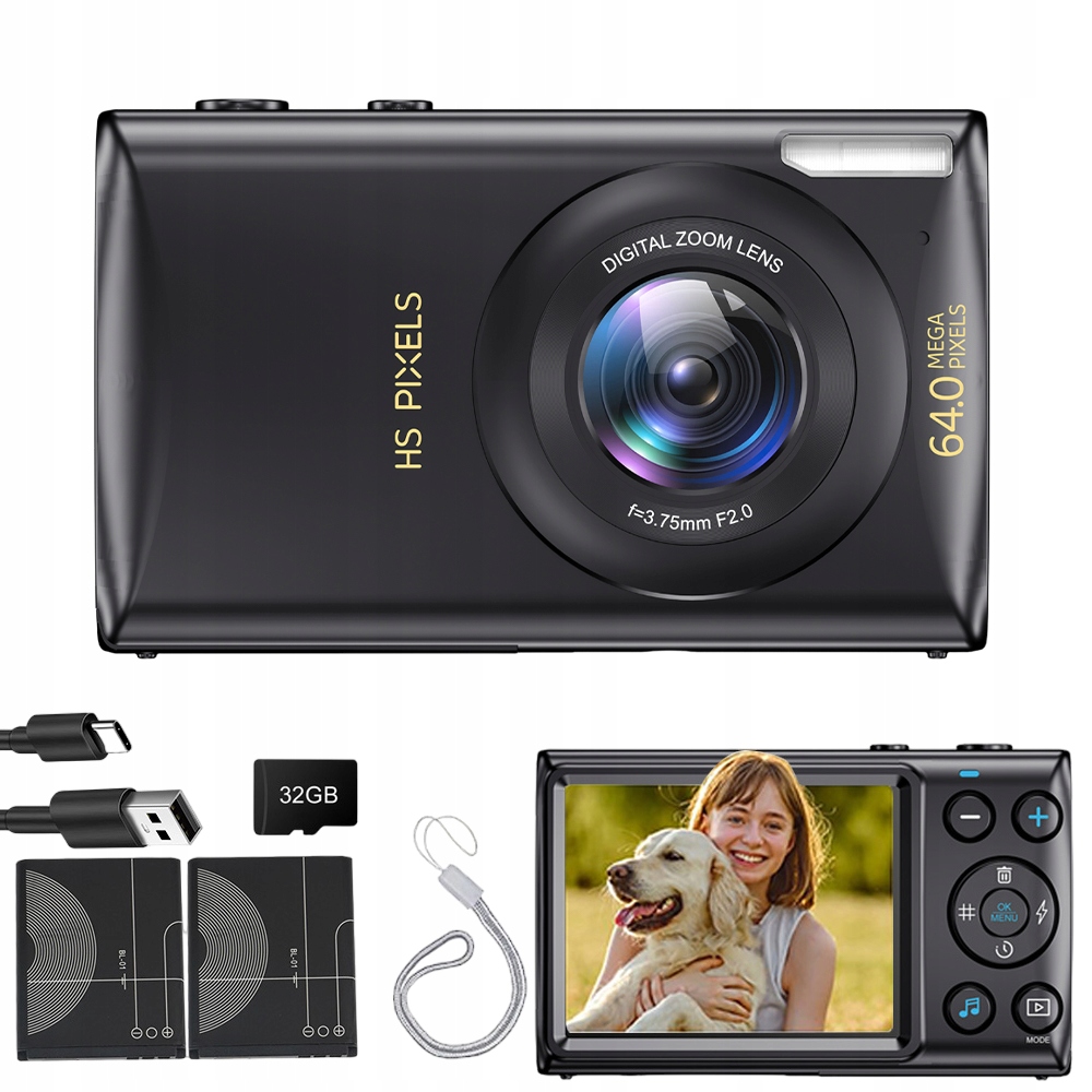 Digitální Kamera 4K 64MP Autofokus 18X Digitální Kapesní Zoom Černá