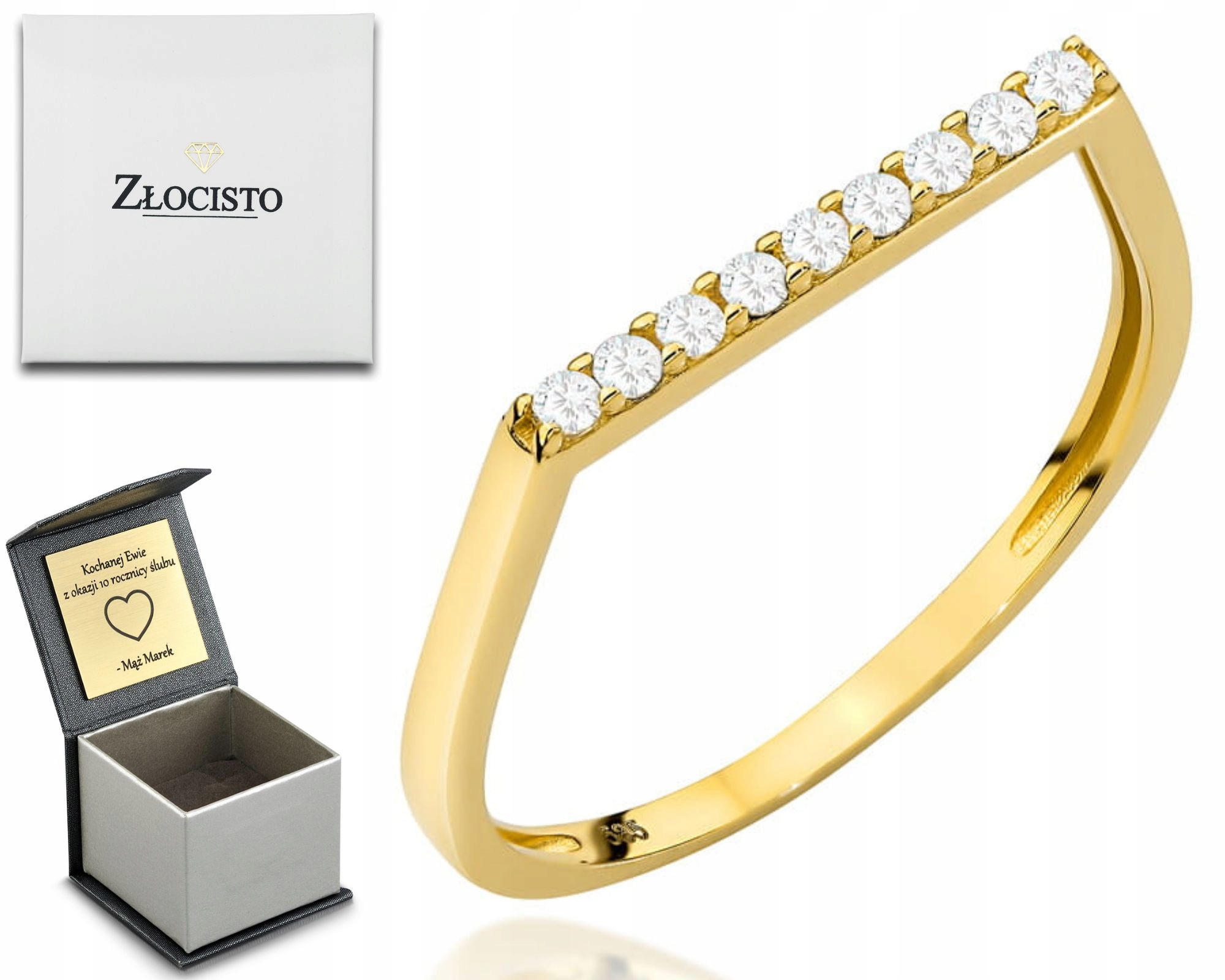 Zlatý Prstýnek S Bílými Zirkony V Řadě