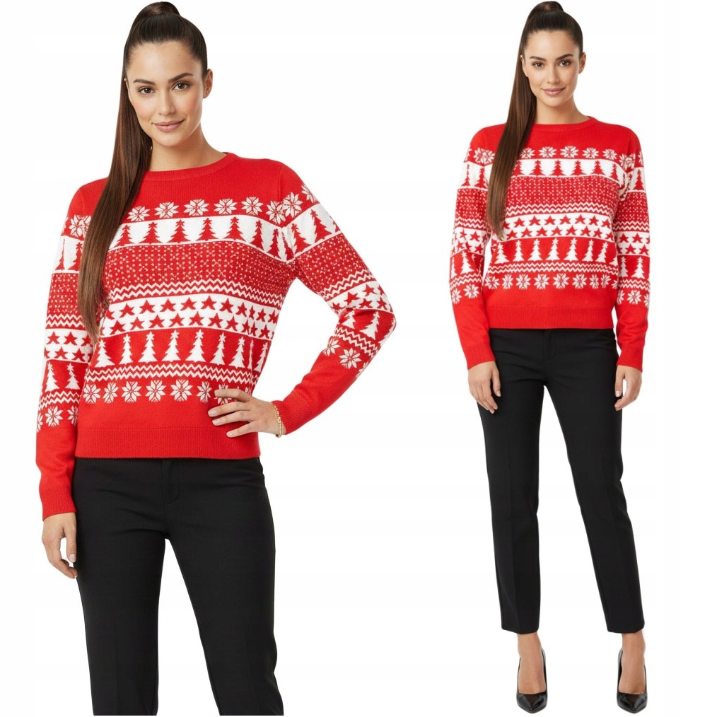 Červený vánoční svetr pro dívku, norský, kratší, střih střih, XXL