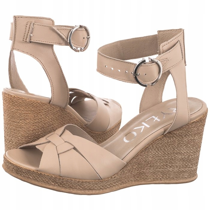 Boty Kožené sandály na podpatku Dámské Ryłko Béžové 7NF95_X