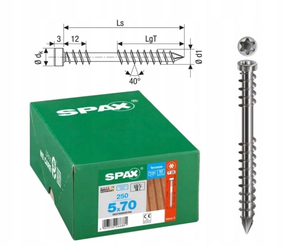 Skrutky do dreva spax-D 5 x 70 A2 Tx 250 ks XL