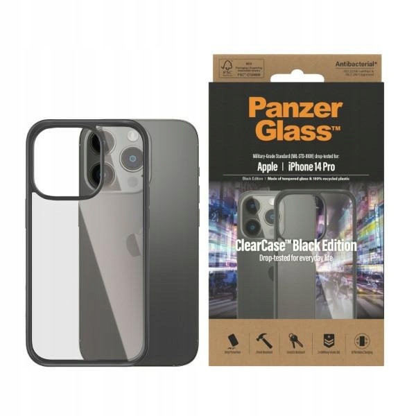 PanzerGlass ClearCase iPhone 14 Pro 6.1" Antybakteryjna Obudowa Czarne