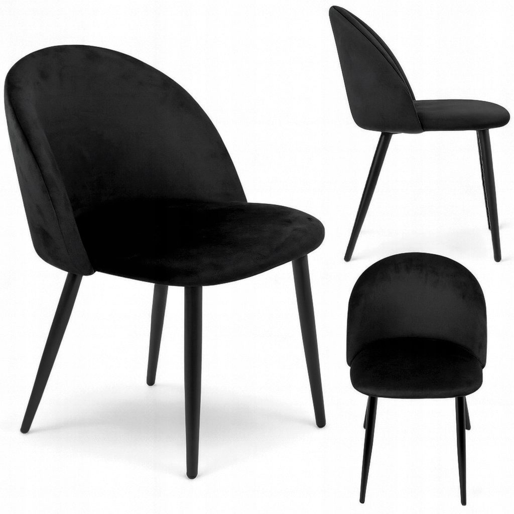 Krzesło Tapicerowane Welurowe Pikowane Czarne