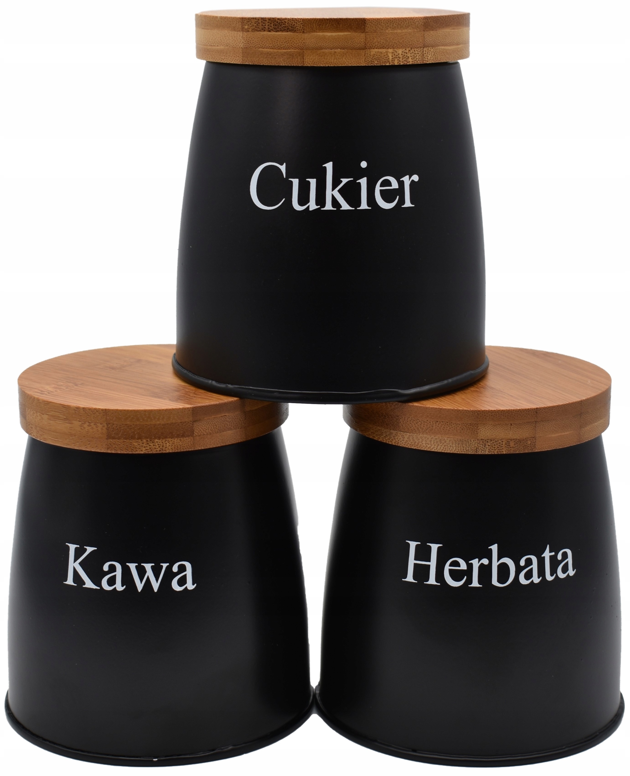 

Zestaw 3 Pojemników Kawa Herbata Cukier Czarny