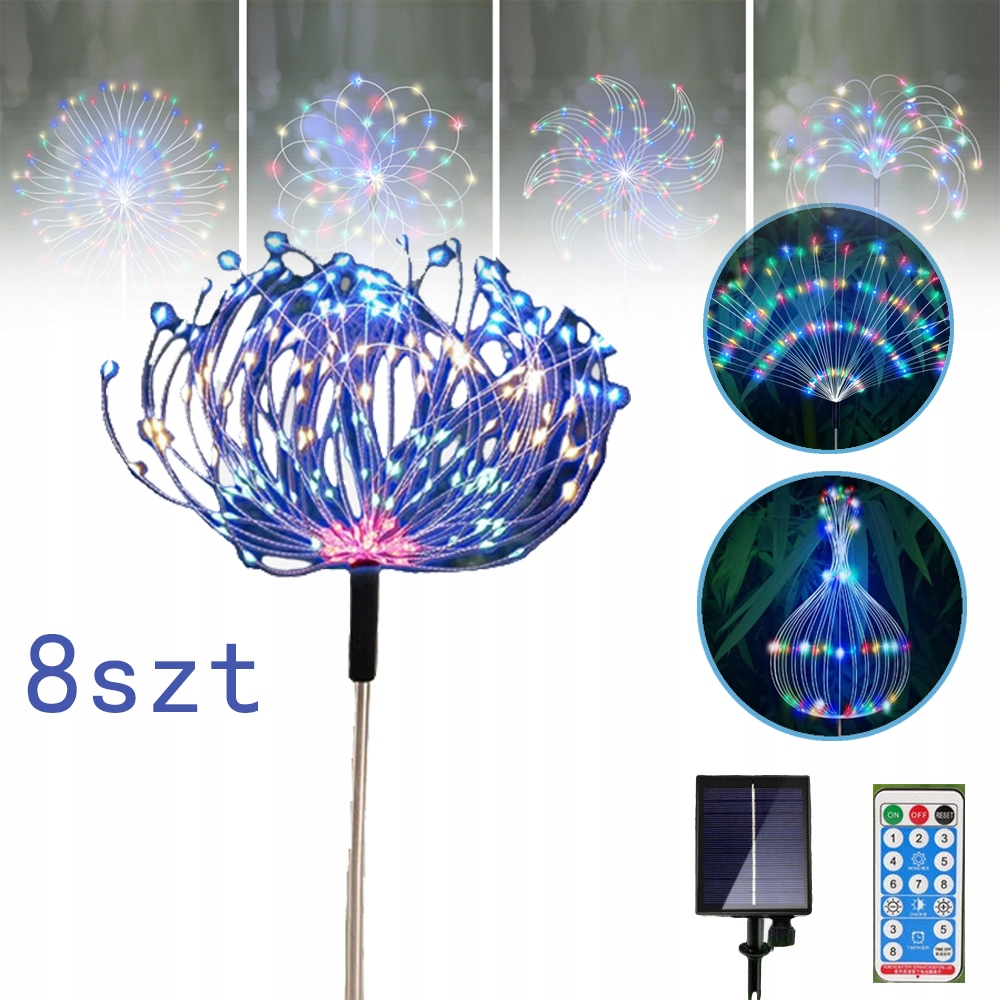 Sada 8 Ks Solárních Ohňostrojových Lamp 120 Led Solárních Zahradních Lamp