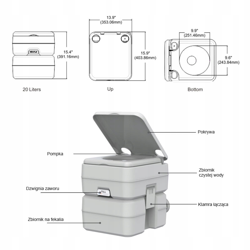 TOALETA DO KAMPERA TURYSTYCZNA CHEMICZNA 20L 04428 Part number 04428