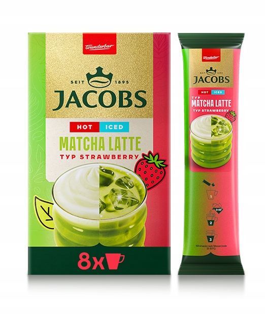 Jacobs Matcha latte gėrimas braškių ir vanilinis 2 x 8 8 vnt.