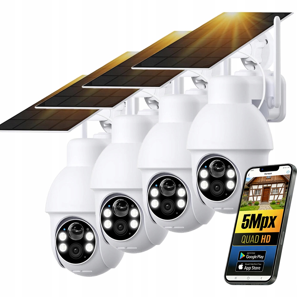 4 kusy Wifi 5MP 2K venkovní otočná bezdrátová solární Ptz kamera