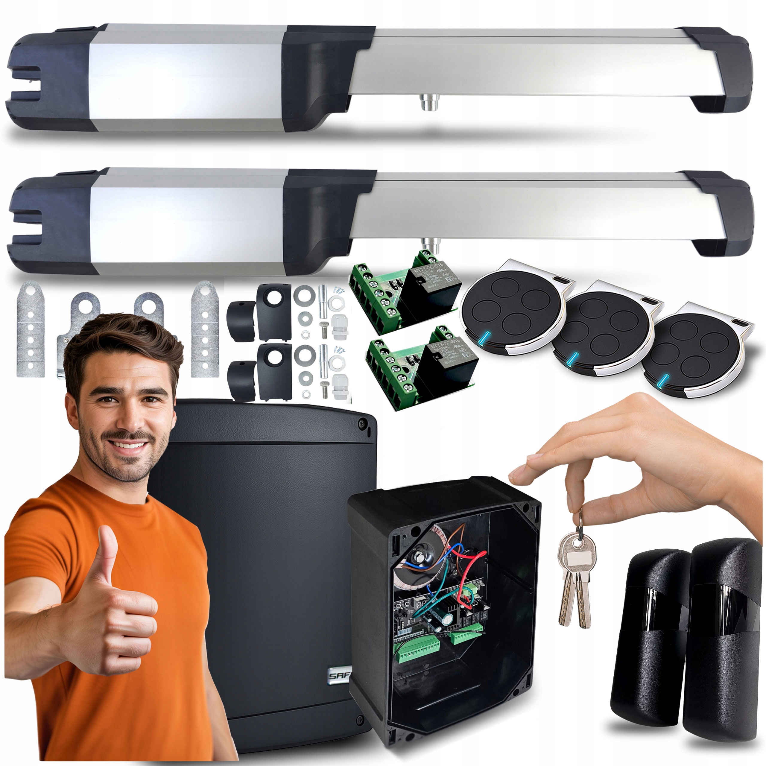 Set pohonu dvojkrídlovej brány Bft Phobos B25 Lampa centrála S24I Piloty