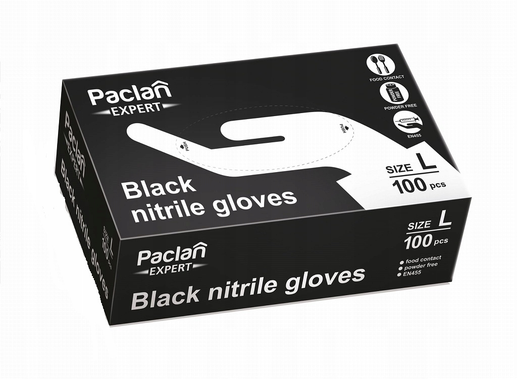 Levně Paclan Rukavice Na Jedno Použití Nitrilové Černé Gloves Food Black L