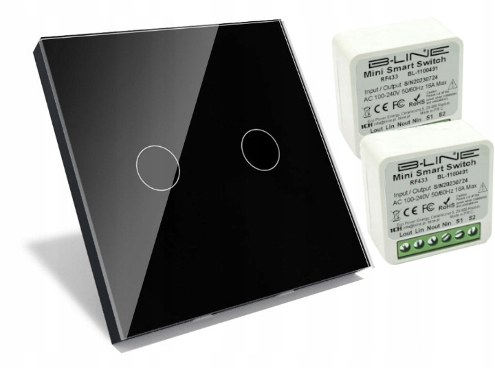 ZESTAW PILOT WŁĄCZNIK DOTYKOWY SZKLANY BEZPRZEWODOWY + ODBIORNIK DO PUSZKI