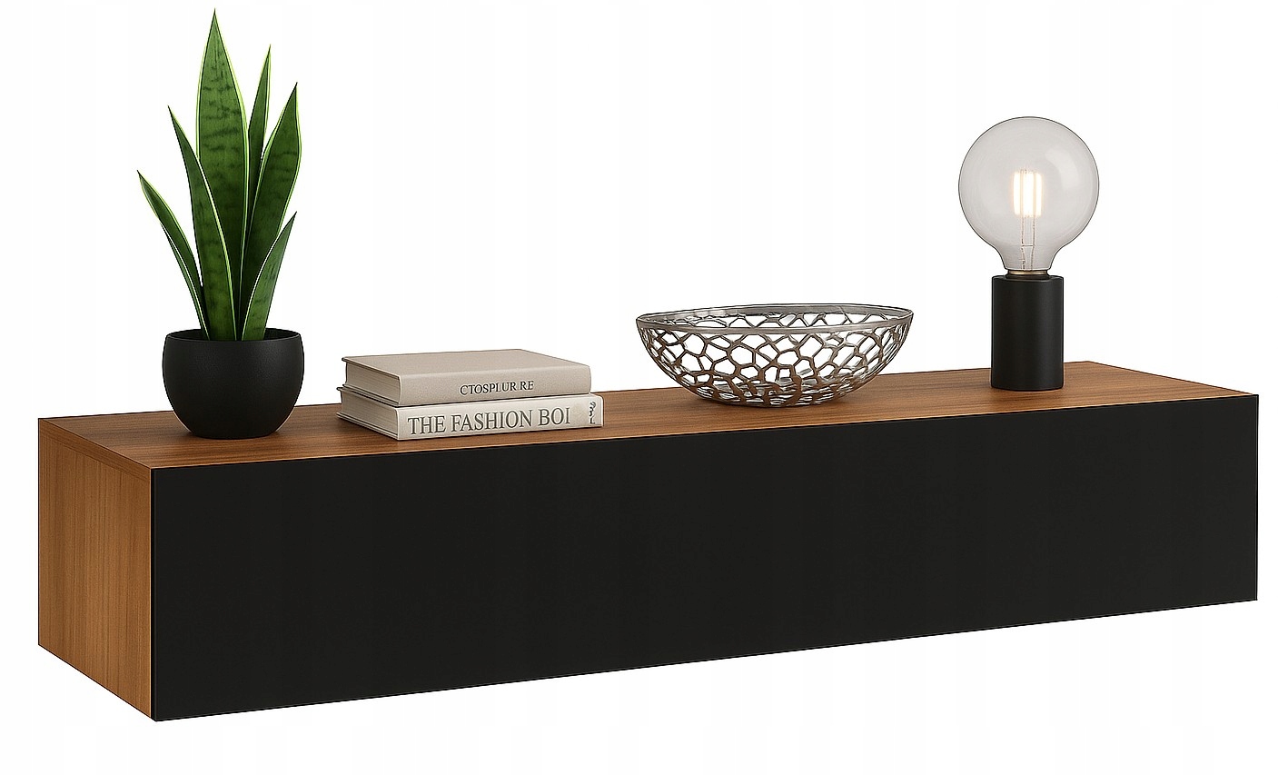 WISZĄCA SZAFKA RTV POD TELEWIZOR 140 cm DĄB LANCELOT/ CZARNY MAT PÓŁKA
