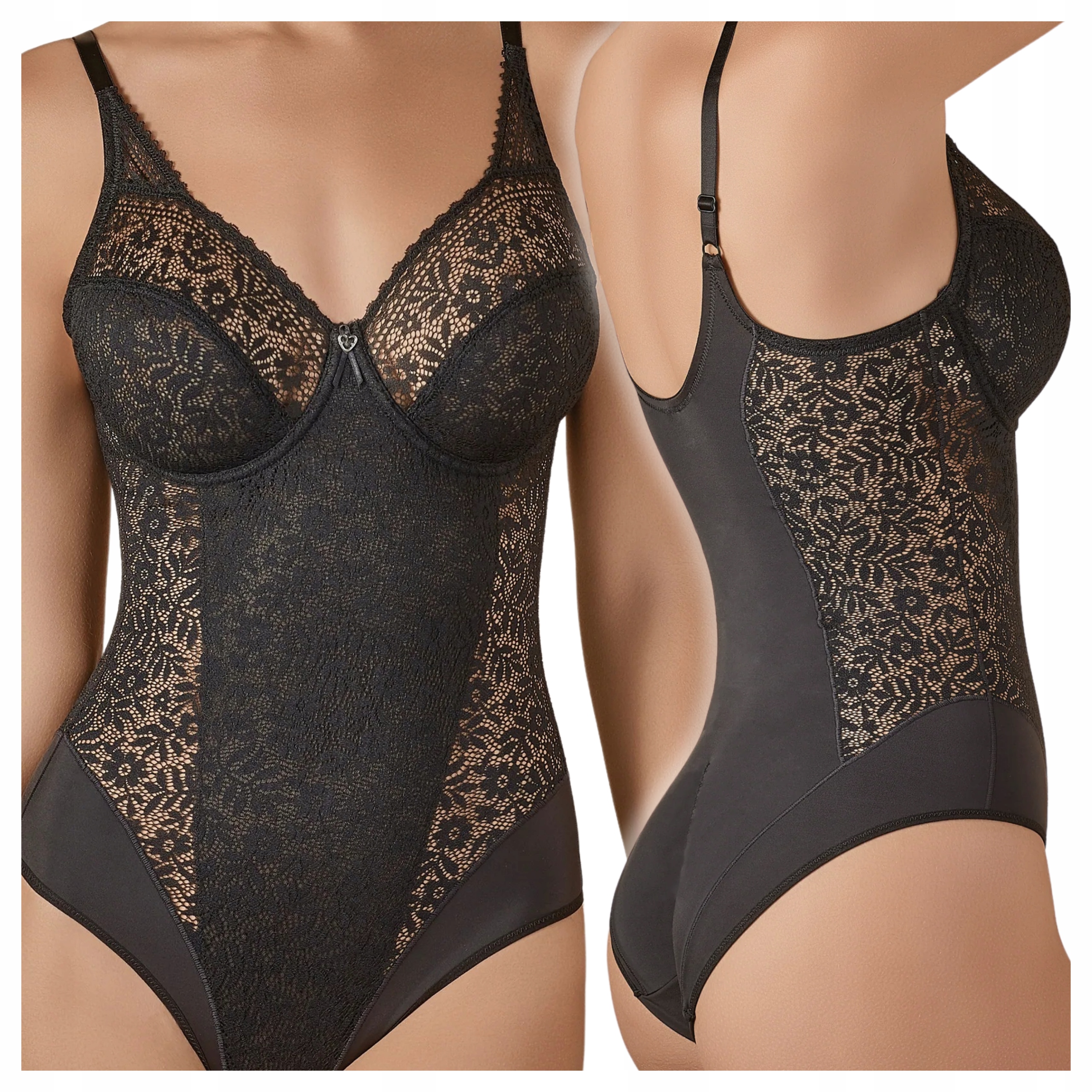 Dámské krajkové modelovací zeštíhlující body černé s kosticemi 75C