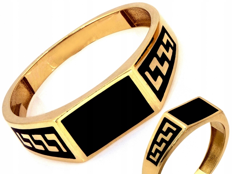 Pánský zlatý prsten 585 14k s černým smaltem, řecký vzor 3.65 g, R26 jako dárek