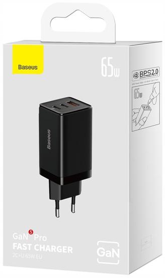 Szybka Ładowarka Sieciowa 65W Baseus GaN3 Pro 1xUSB-A 2xUSB-C PD3.0 QC4.0+