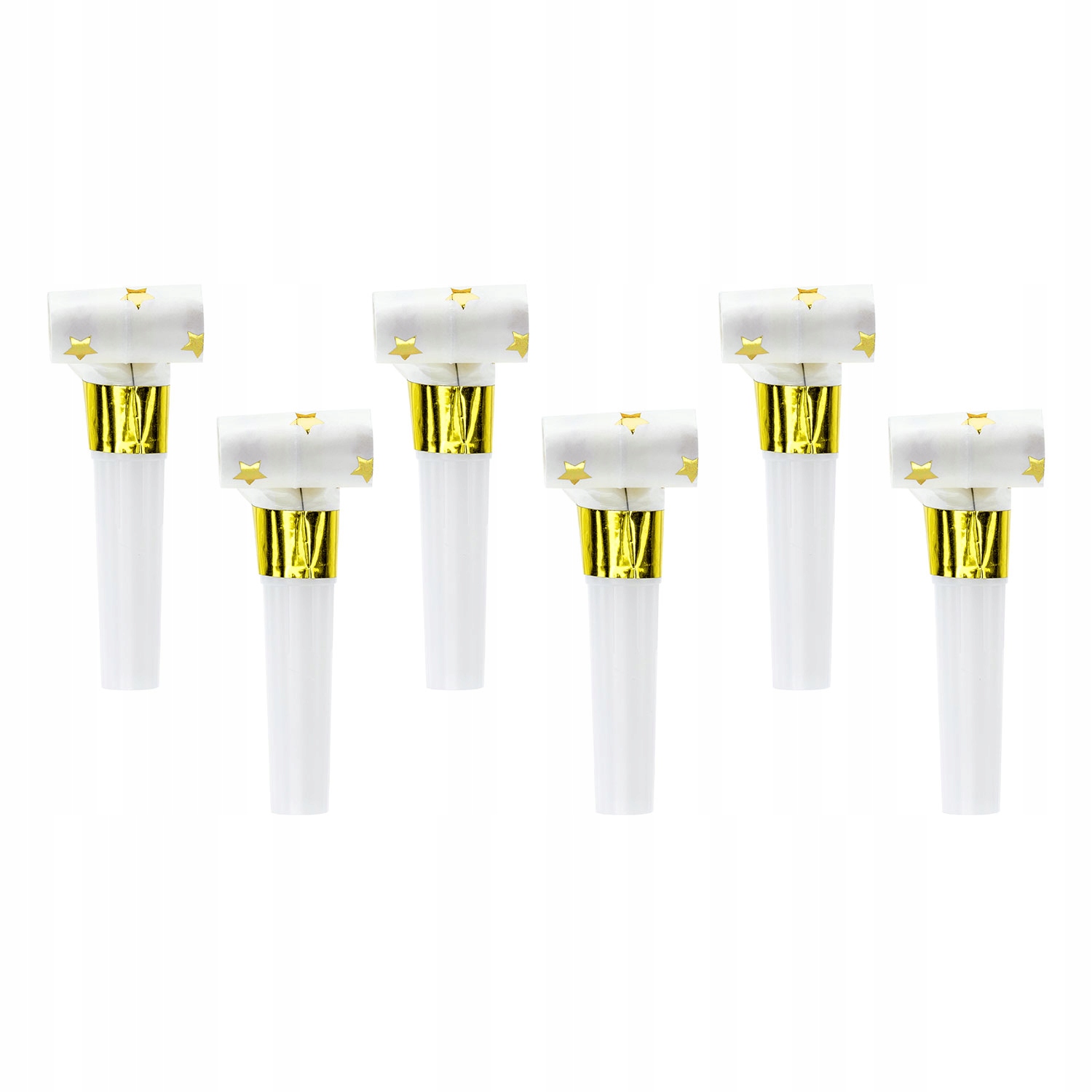 

Trąbki gwizdki rozwijane białe złote gwiazdki 6szt