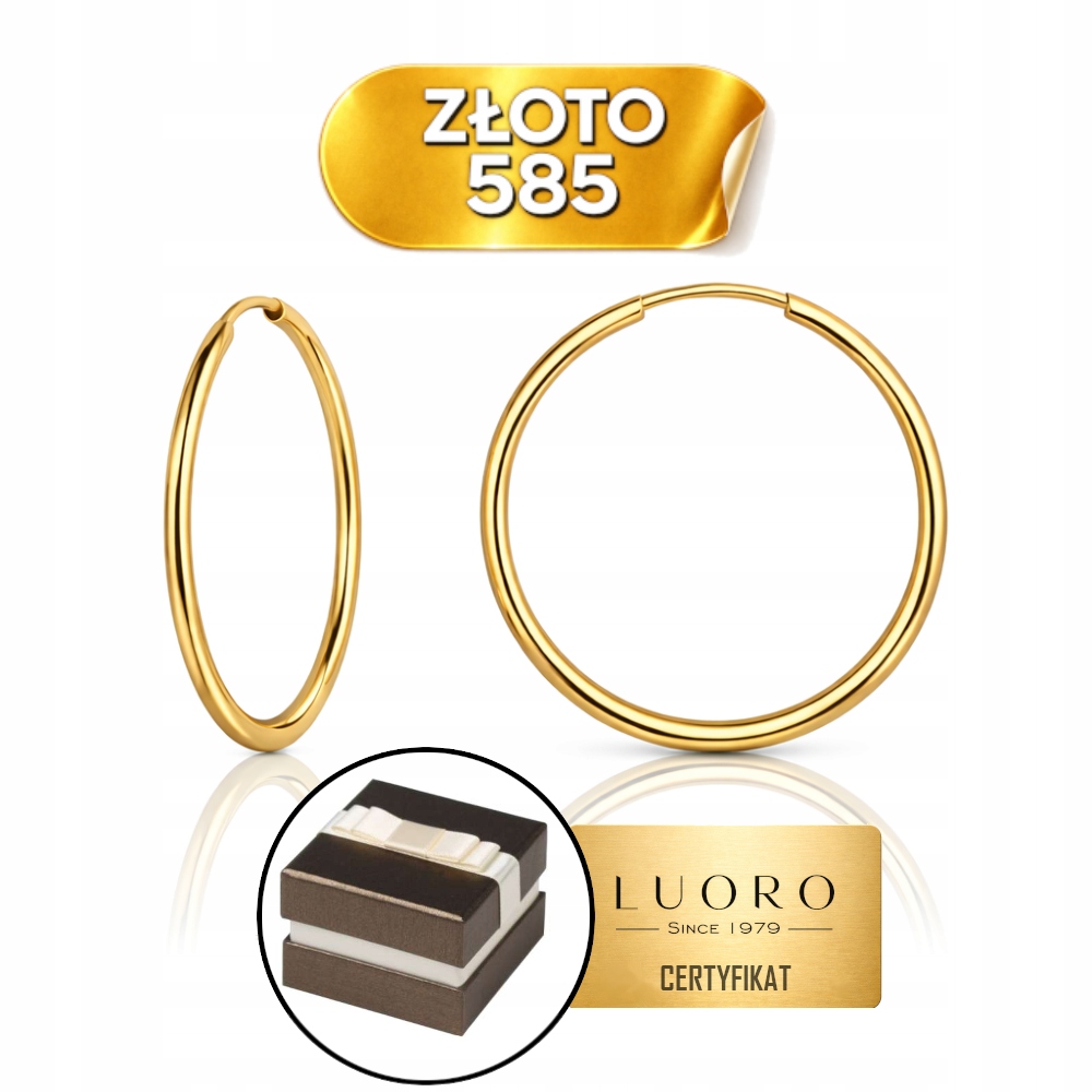 Náušnice Zlaté 585 14K Kolečka 3,5 CM Lehké Zapínací Kreol Elegantní