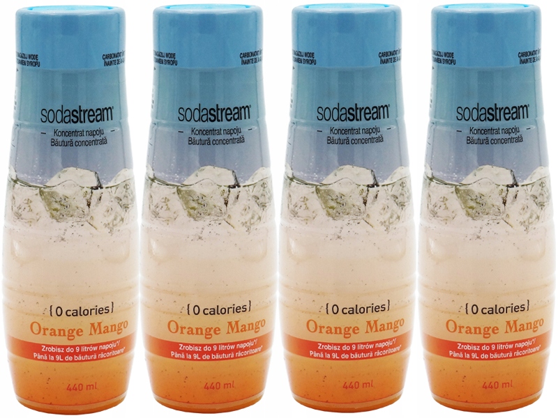 4x SYROP SODASTREAM KONCENTRAT POMARAŃCZA MANGO ZERO DO 9L NAPOJU z 440ml Marka SodaStream