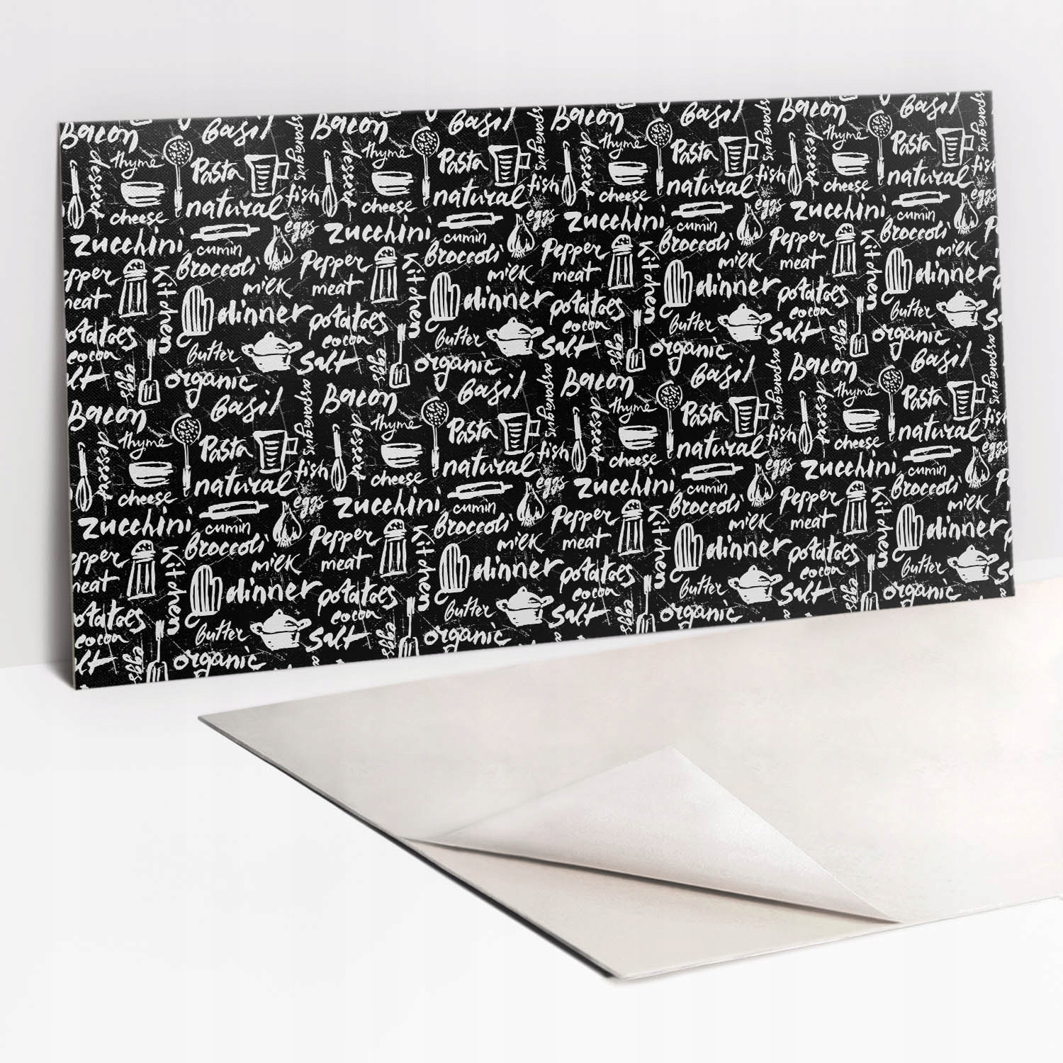 Panel samoprzylepny winylowy decor Czarno białe kuchenne napisy 100x50 cm