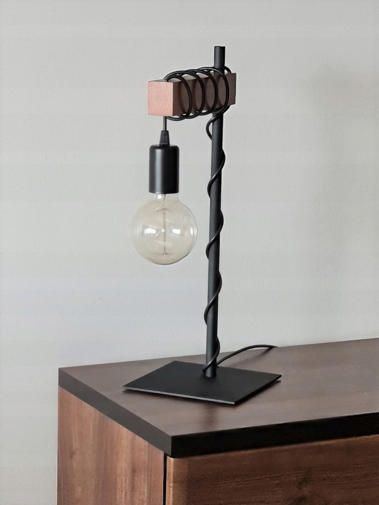 Lampa lampka nocna biurkowa czarna biała Różne drewna loft