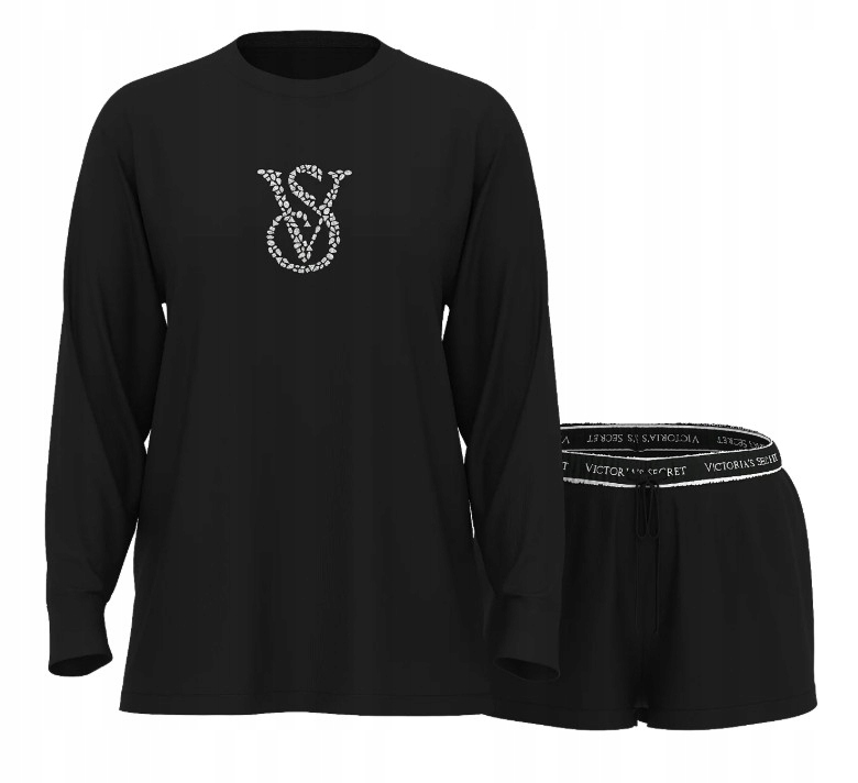 Bavlněné pyžamo s šortkami Victoria's Secret s logem a krystaly Xs (s)