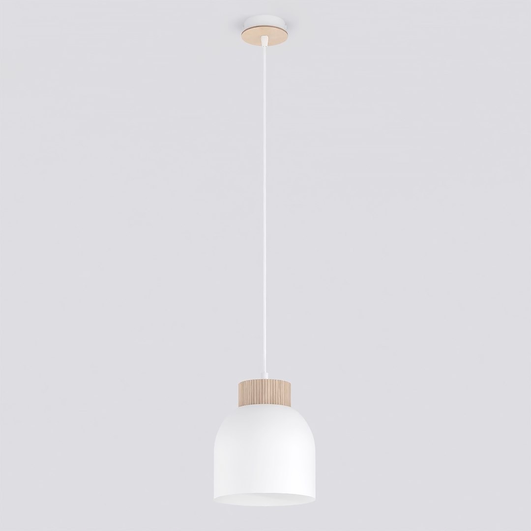 Závesná lampa Vigo White s dreveným rámom E27 1-bodová