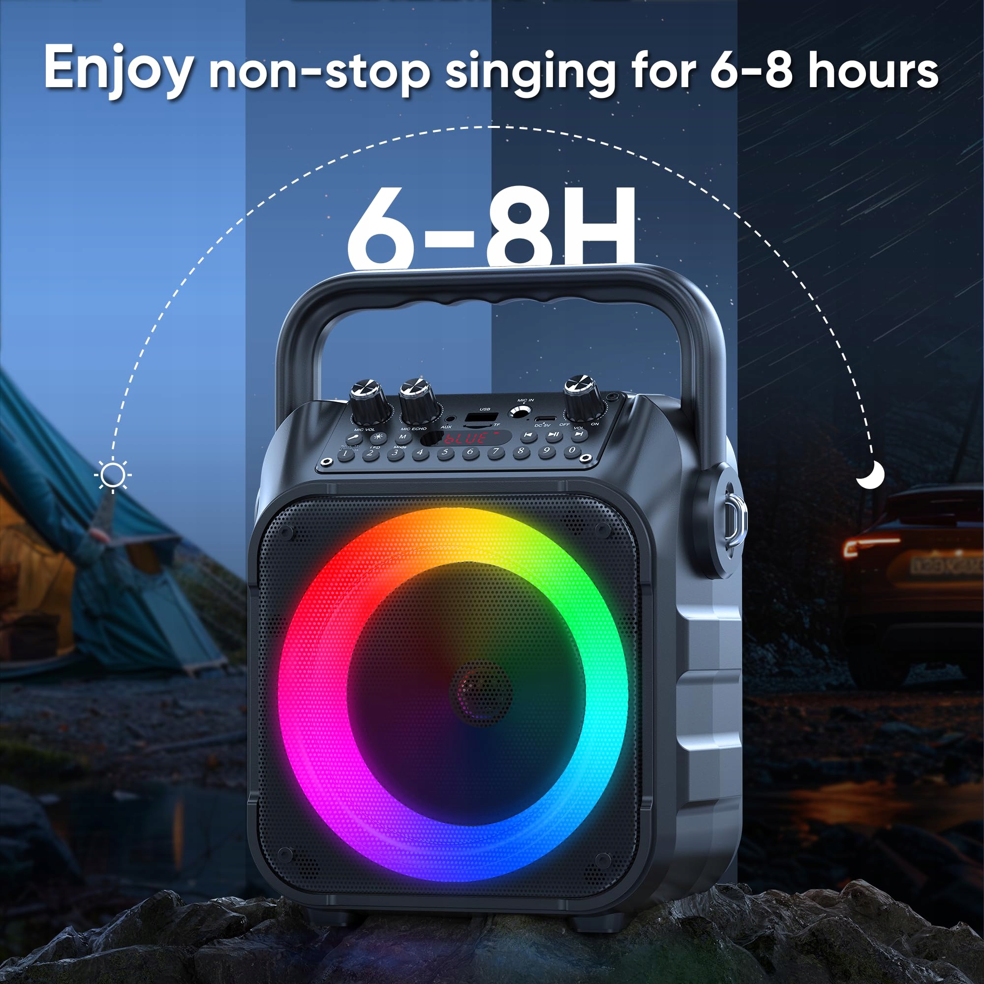 WOWSTAR Karaoke Zestaw Bluetooth z Mikrofonami i Światłami — miniatura 9