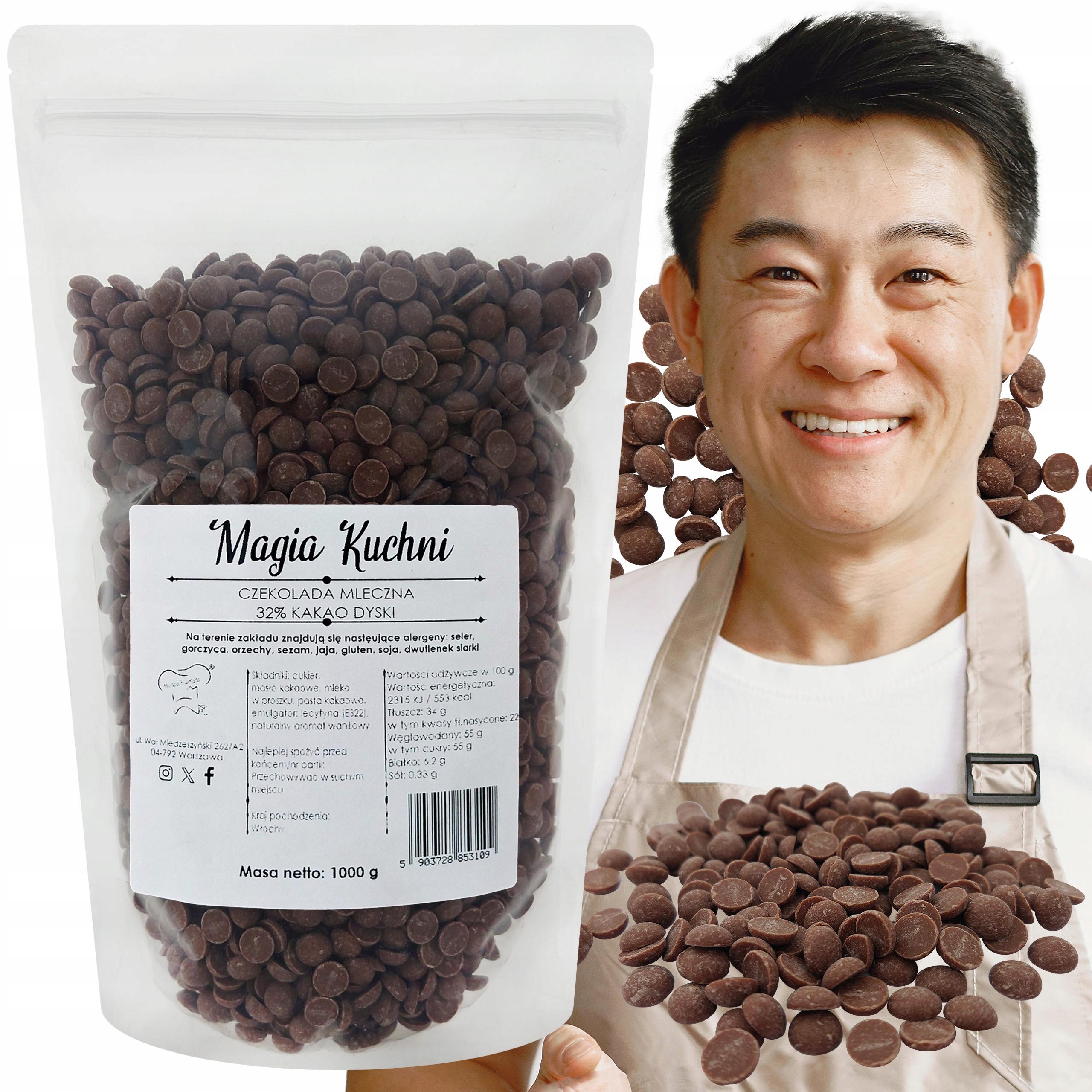 Levně Čokoláda Mléčná Disky 1kg Kakao 32% Italská