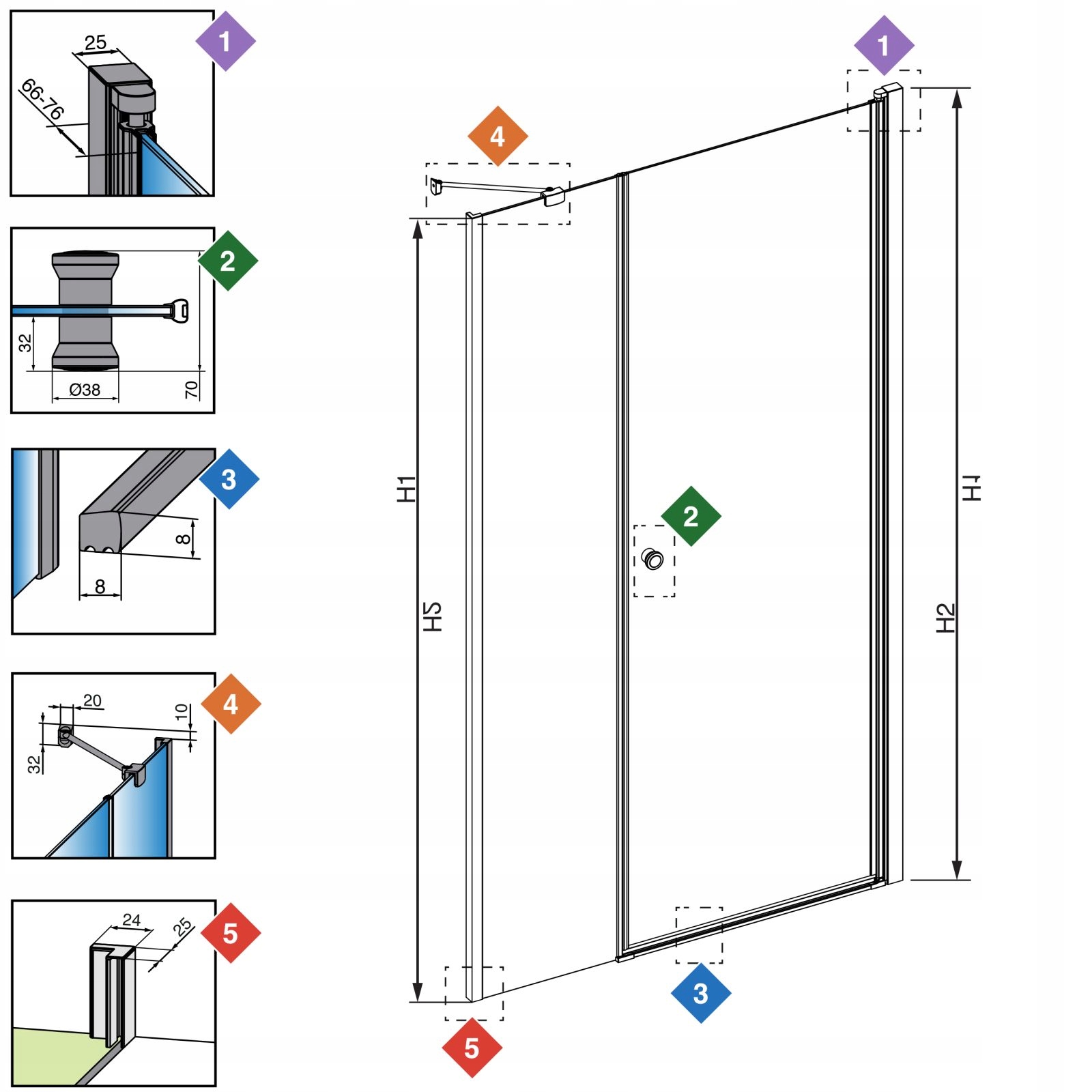 Drzwi prysznicowe szklane prysznic 100 P grafitowe Typ drzwi uchylne