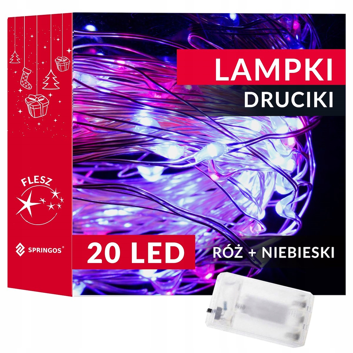LAMPKI 20 LED DRUCIKI OŚWIETLENIE CHOINKOWE RÓŻ NIEBIESKI NA BATERIE MIKRO Kod producenta CL0011