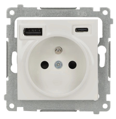 Simon 55 gniazdo z ładowarką 2xUSB C+a 2.1A biały mat TGZ1ZUSB2CA.01/111