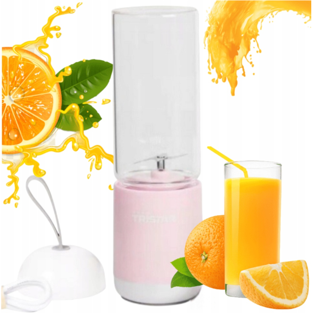 Bezprzewodowy Blender Kielichowy Tristar Różowy Szybki Usb 380ML Do Soków