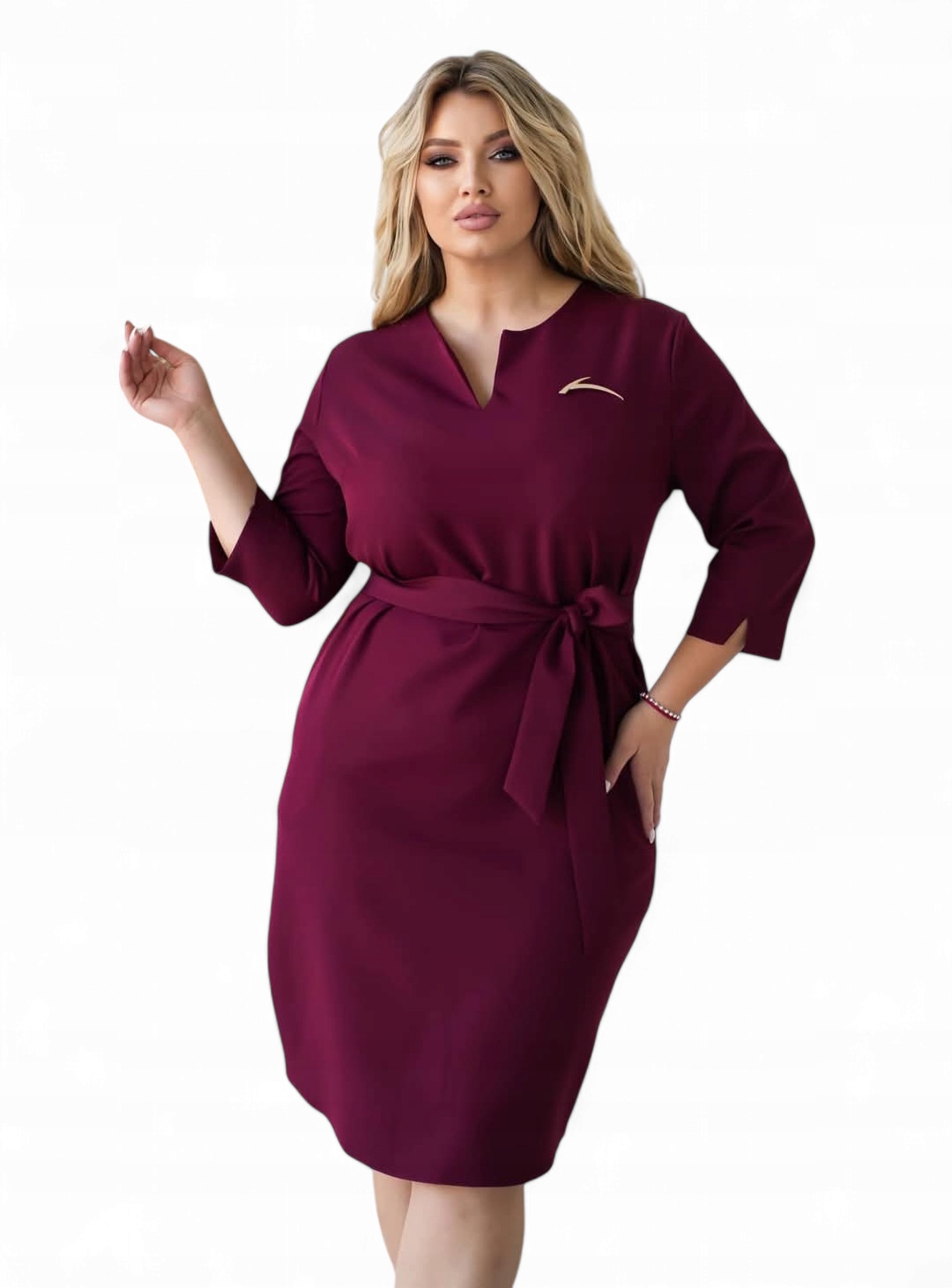 Elegantní, vizitková, jednoduchá šaty s broží, velikost 42 Bordó