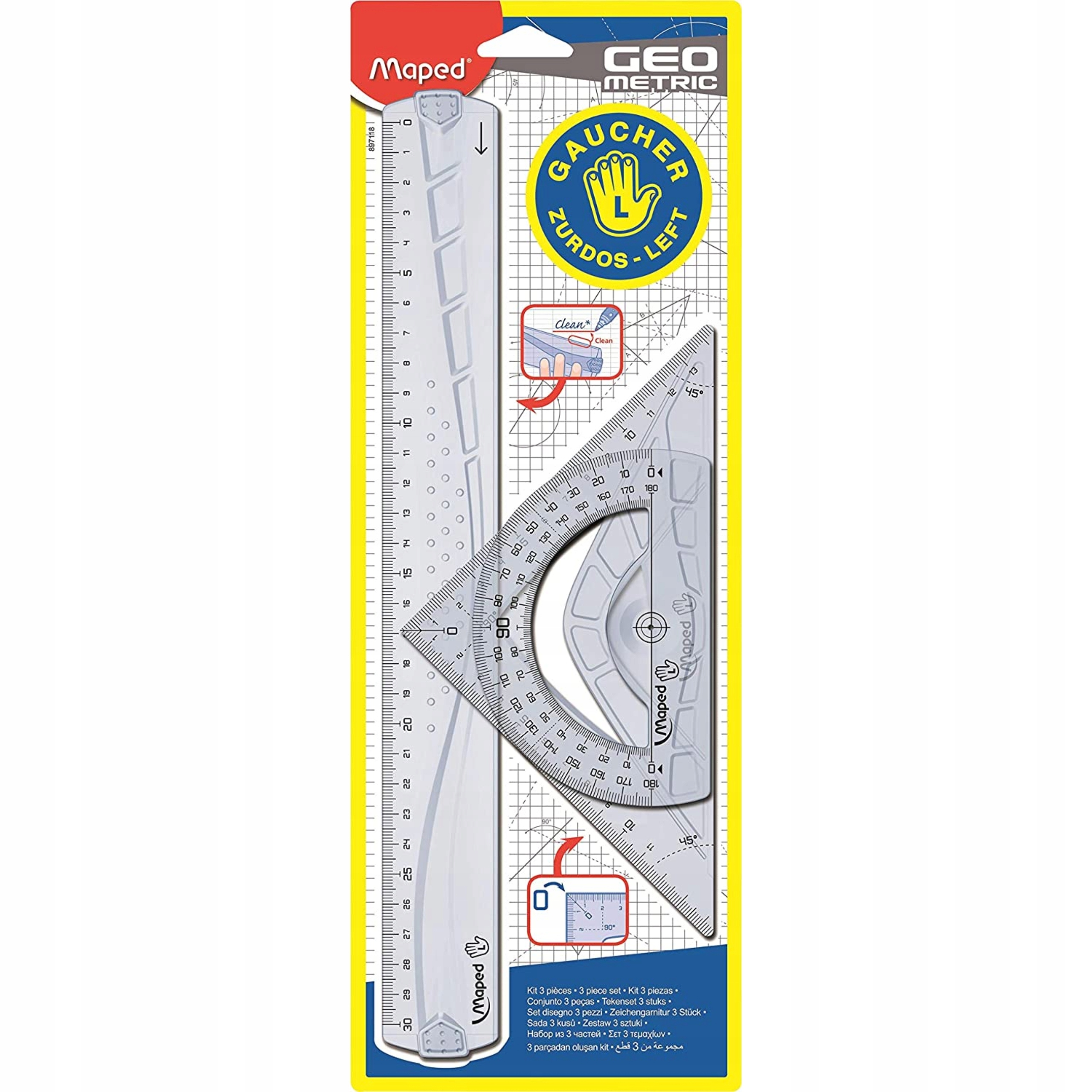 Zestaw Geometryczny dla leworęcznych 3 elementy