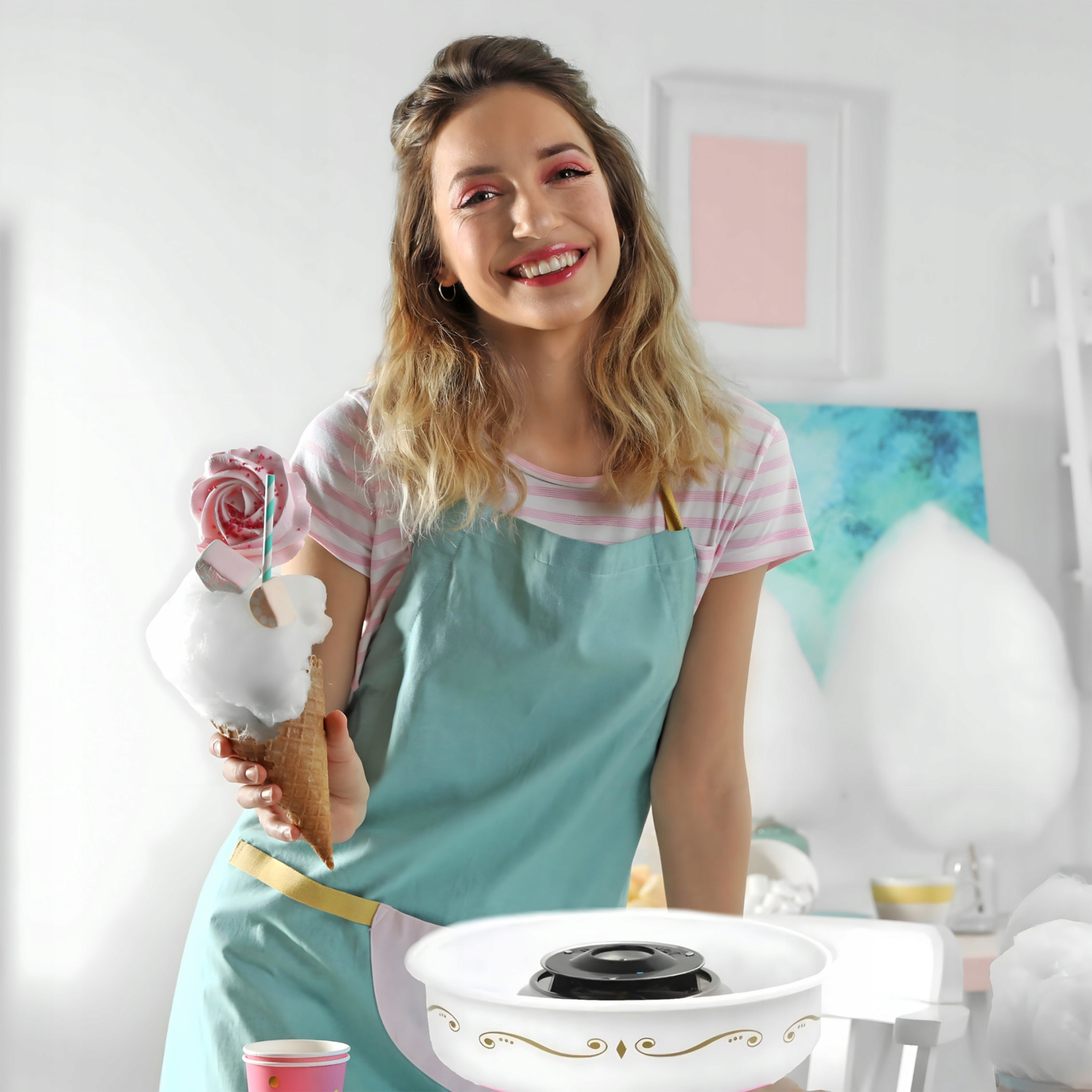 MASZYNA DO WATY CUKROWEJ DOMOWA WATA CUKROWA MASZYNKA WÓZEK + PATYCZKI 550W Model R-O161-1